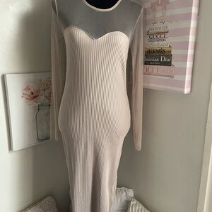 Zara Tan  Long Sheer Sleeve Ribbed Dress